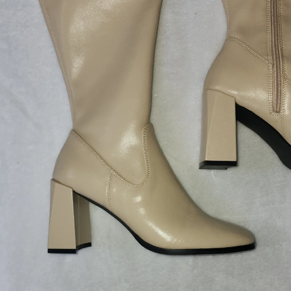 Elegant Cream Over the Knee Boots